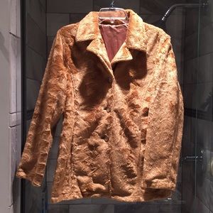 Tan fuzzy faux fur jacket